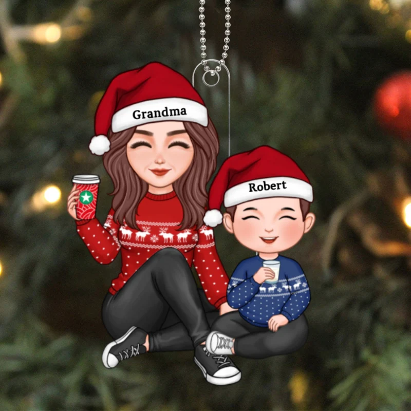 Cute Grandma & Grandkid Sitting Christmas Gift For Granddaughter Grandson Personalized Acrylic Ornament - Image 5