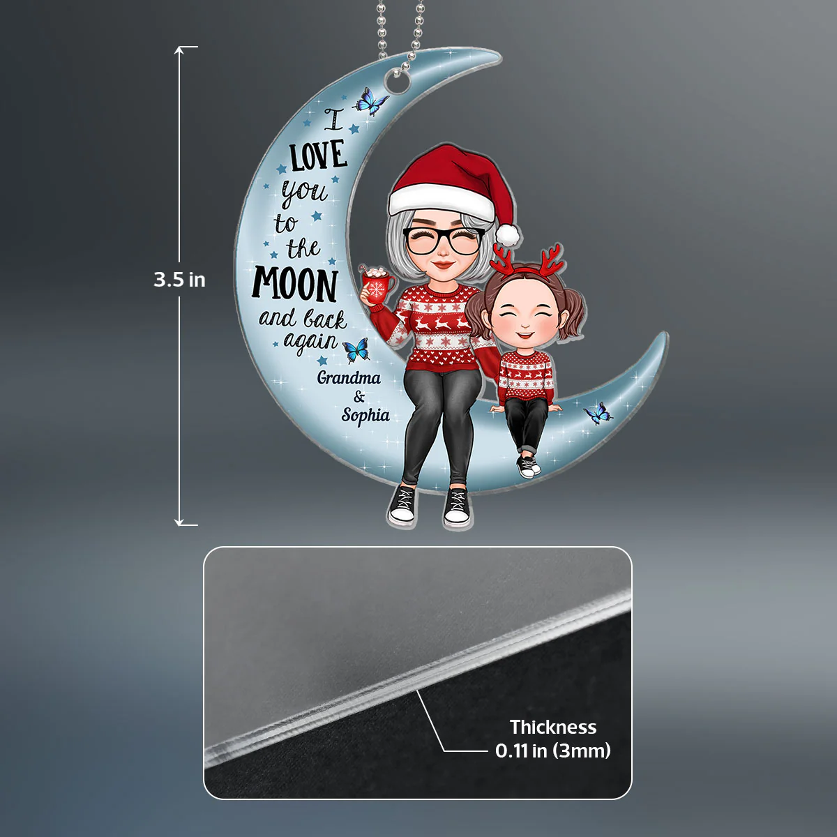 Cute Grandma Grandkid Sitting Love To The Moon Gift For Granddaughter Grandson Personalized Acrylic Ornament - Image 4