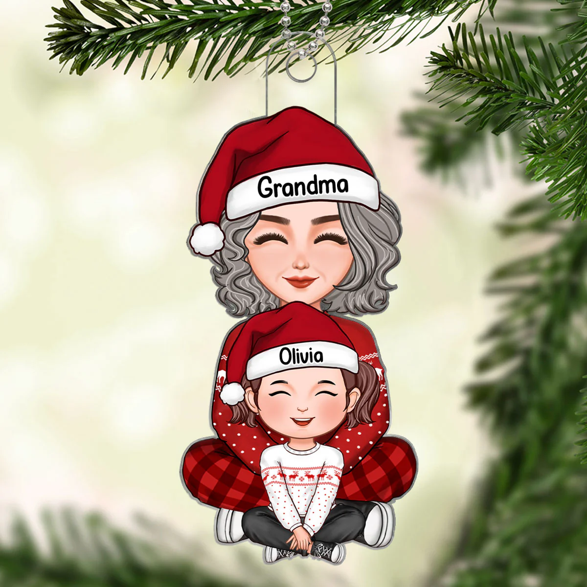 Cute Grandma Grandkid Sitting On Lap Christmas Gift For Grandson Granddaughter Personalized Acrylic Ornament