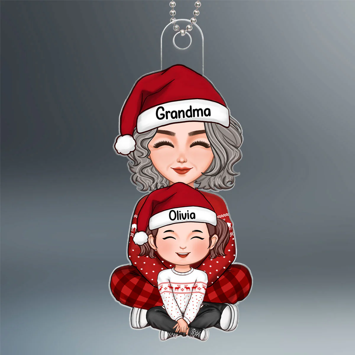 Cute Grandma Grandkid Sitting On Lap Christmas Gift For Grandson Granddaughter Personalized Acrylic Ornament - Image 2