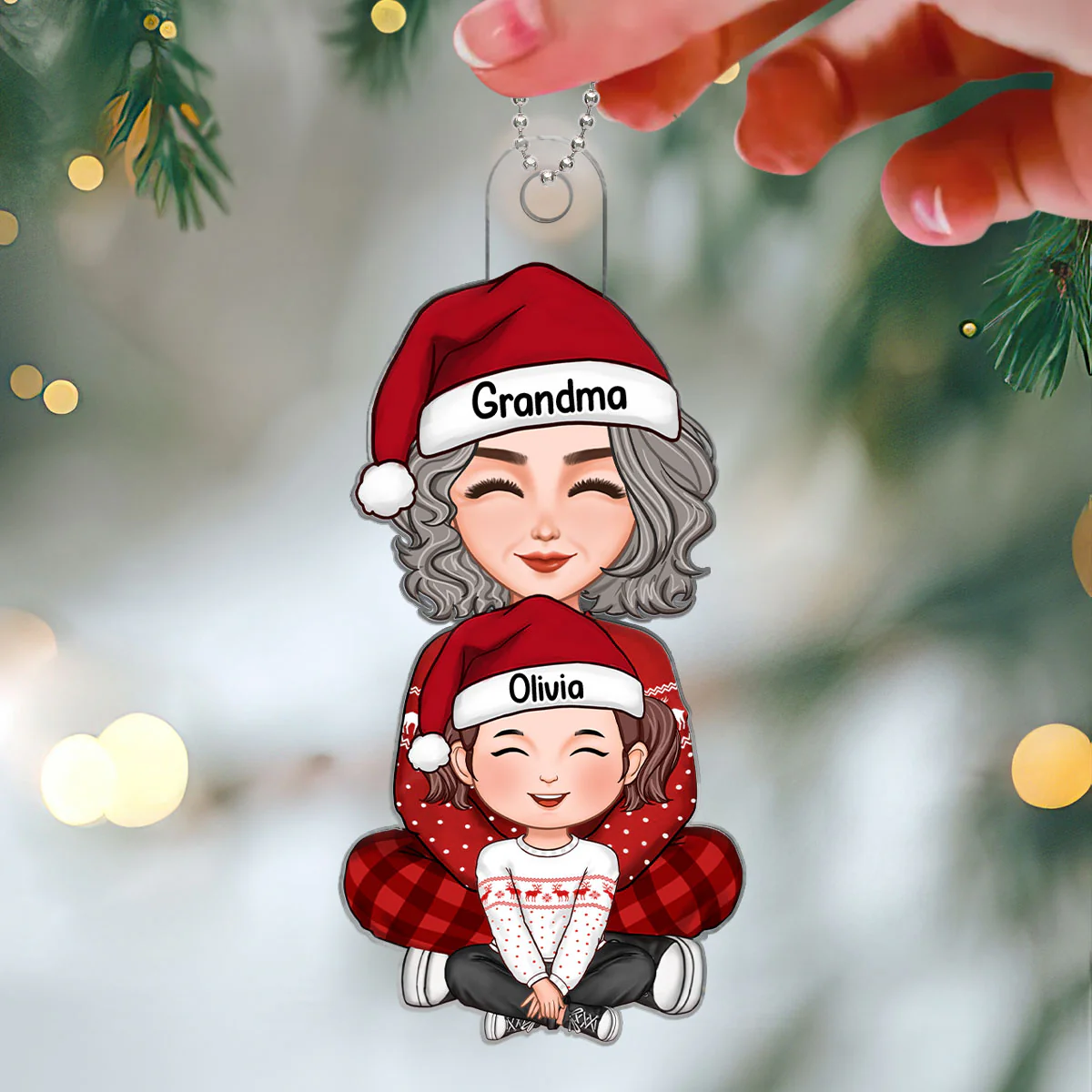 Cute Grandma Grandkid Sitting On Lap Christmas Gift For Grandson Granddaughter Personalized Acrylic Ornament - Image 3