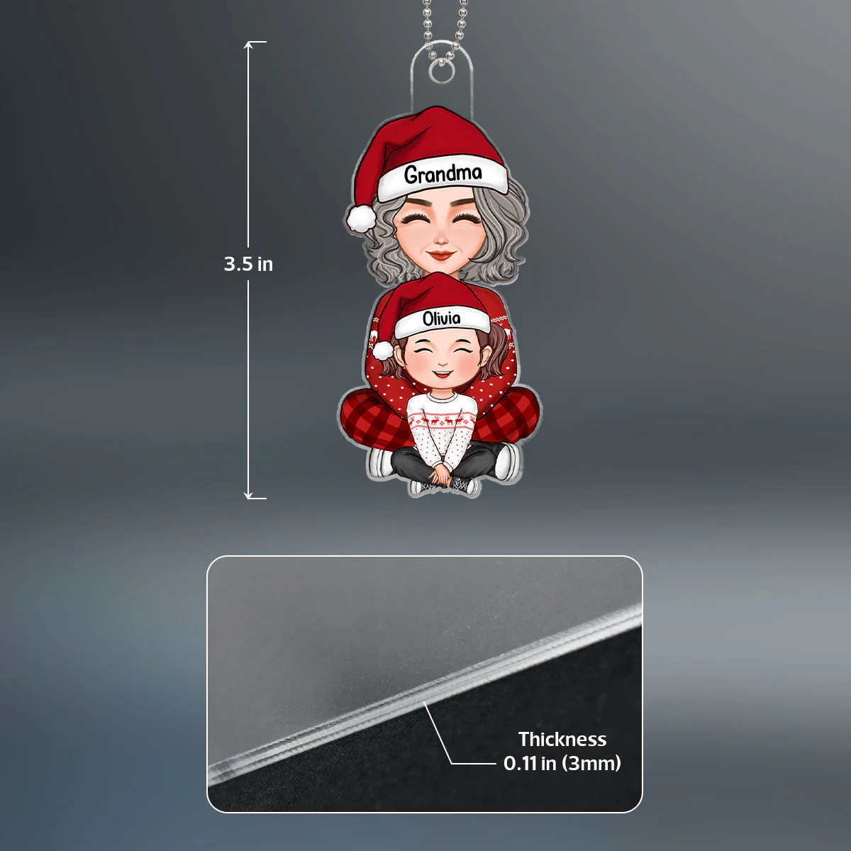 Cute Grandma Grandkid Sitting On Lap Christmas Gift For Grandson Granddaughter Personalized Acrylic Ornament - Image 4