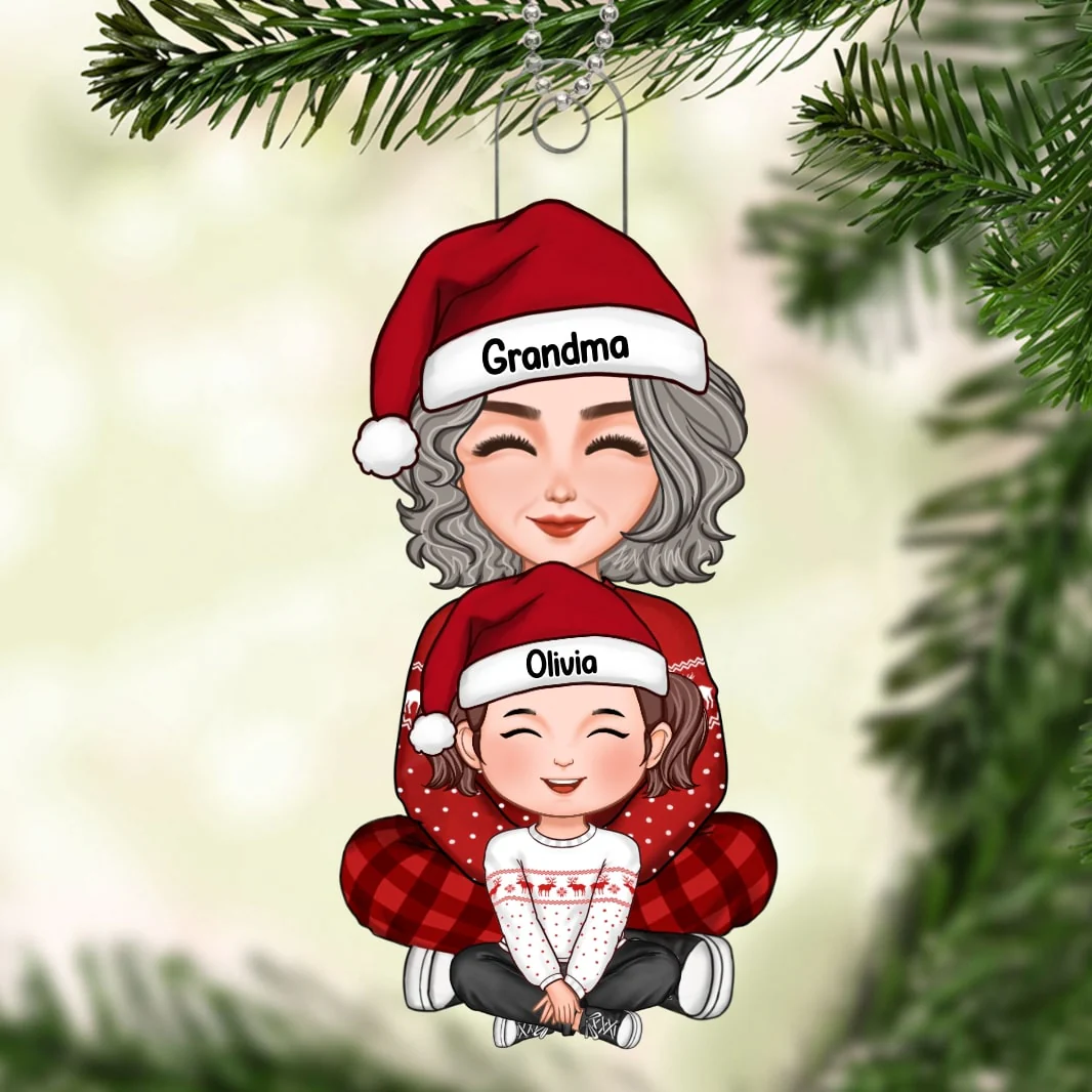 Cute Grandma Grandkid Sitting On Lap Christmas Gift For Grandson Granddaughter Personalized Acrylic Ornament - Image 5