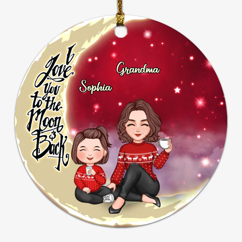 Cute Grandma Grandkids On Moon Christmas Personalized Circle Ornament - Image 4