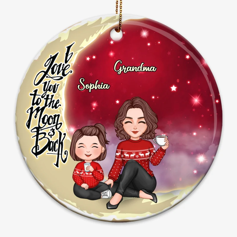 Cute Grandma Grandkids On Moon Christmas Personalized Circle Ornament - Image 5