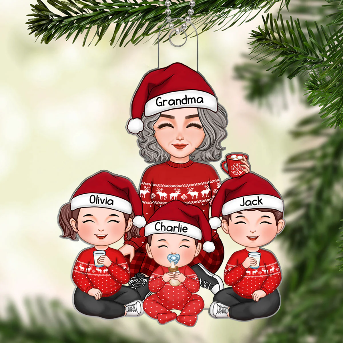 Cute Grandma Grandkids Sitting Gift For Grandson Granddaughter Personalized Acrylic Ornament