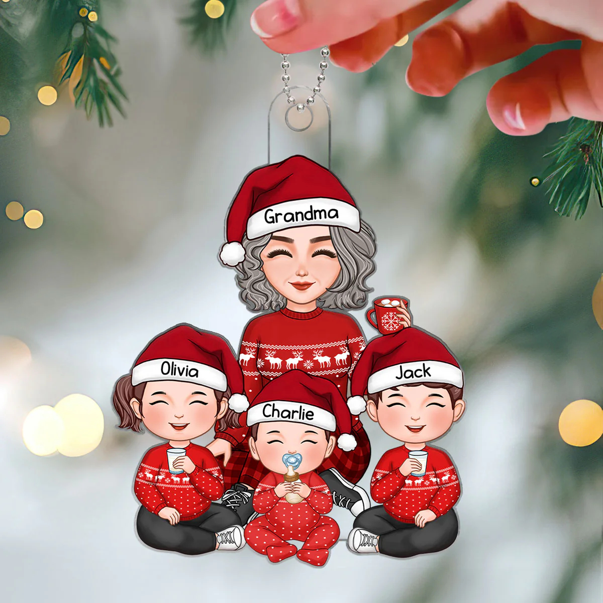Cute Grandma Grandkids Sitting Gift For Grandson Granddaughter Personalized Acrylic Ornament - Image 3