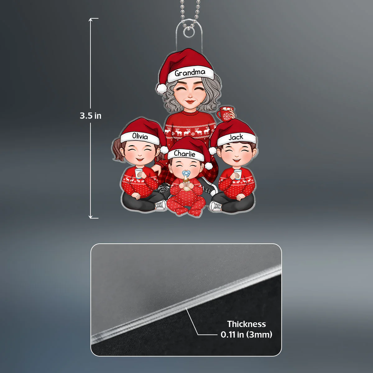 Cute Grandma Grandkids Sitting Gift For Grandson Granddaughter Personalized Acrylic Ornament - Image 4