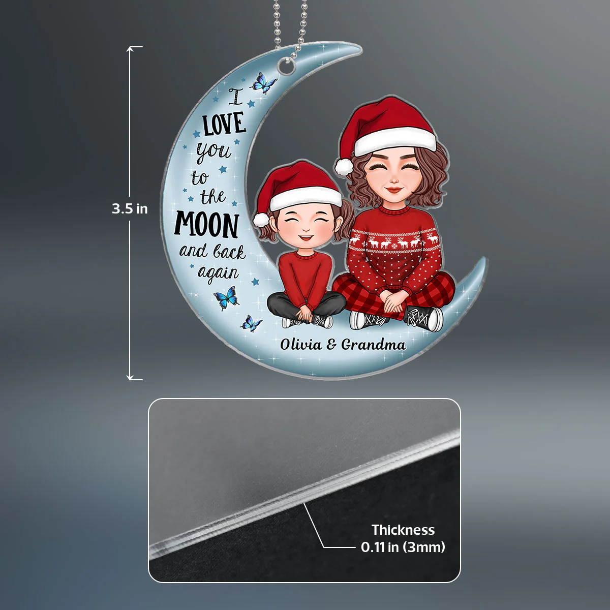 Grandpa Grandma Love You To The Moon And Back - Personalized Acrylic Ornament - Heartwarming Gift For Grandkids - Image 4
