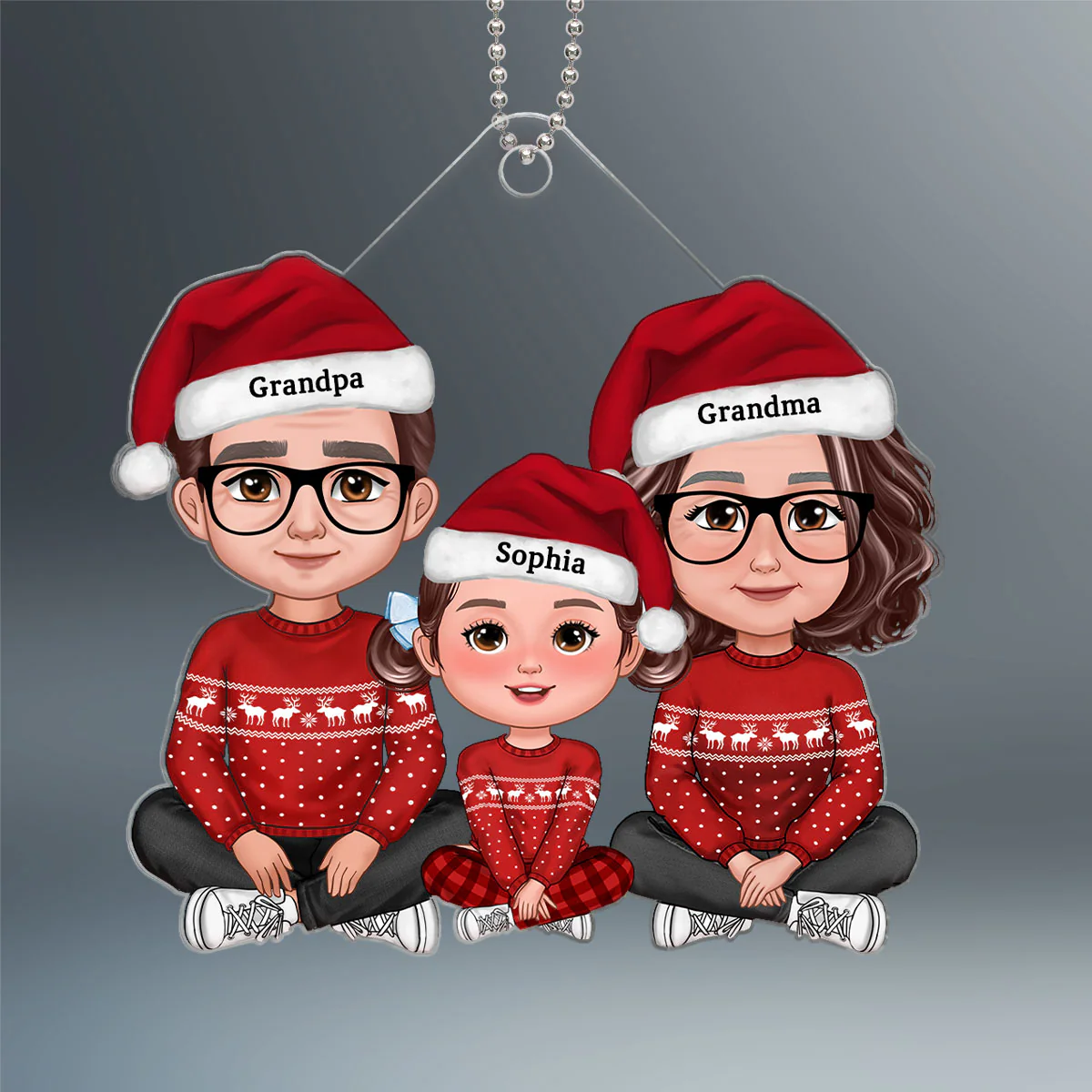 Cute Grandma Grandpa Grandkid Crossed Legs Personalized Acrylic Ornament - Image 2