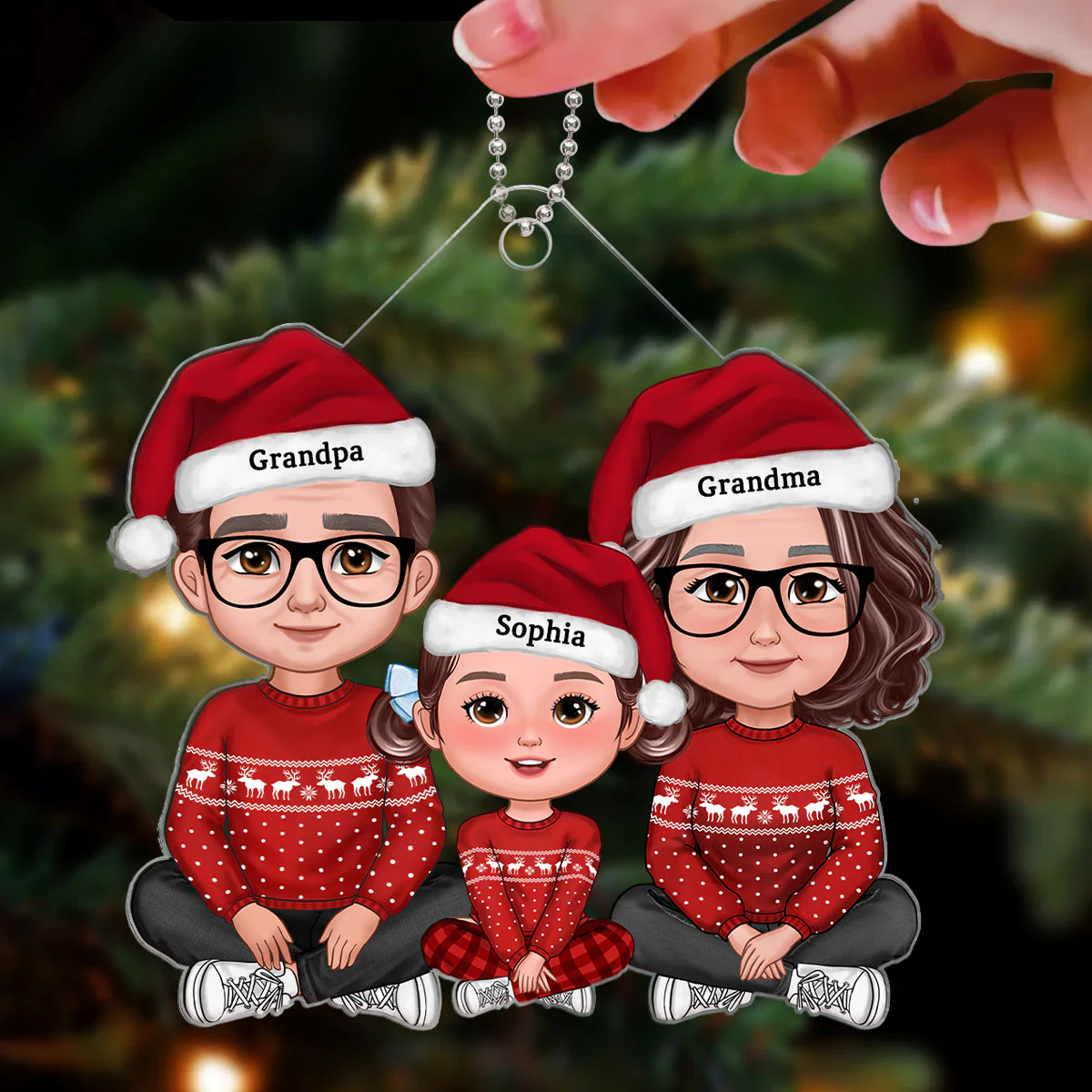 Cute Grandma Grandpa Grandkid Crossed Legs Personalized Acrylic Ornament - Image 3