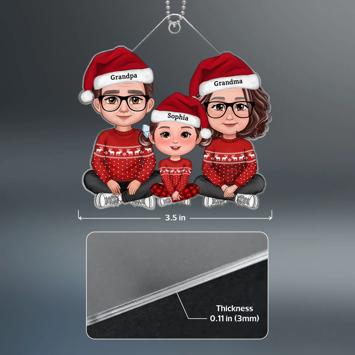 Cute Grandma Grandpa Grandkid Crossed Legs Personalized Acrylic Ornament - Image 4
