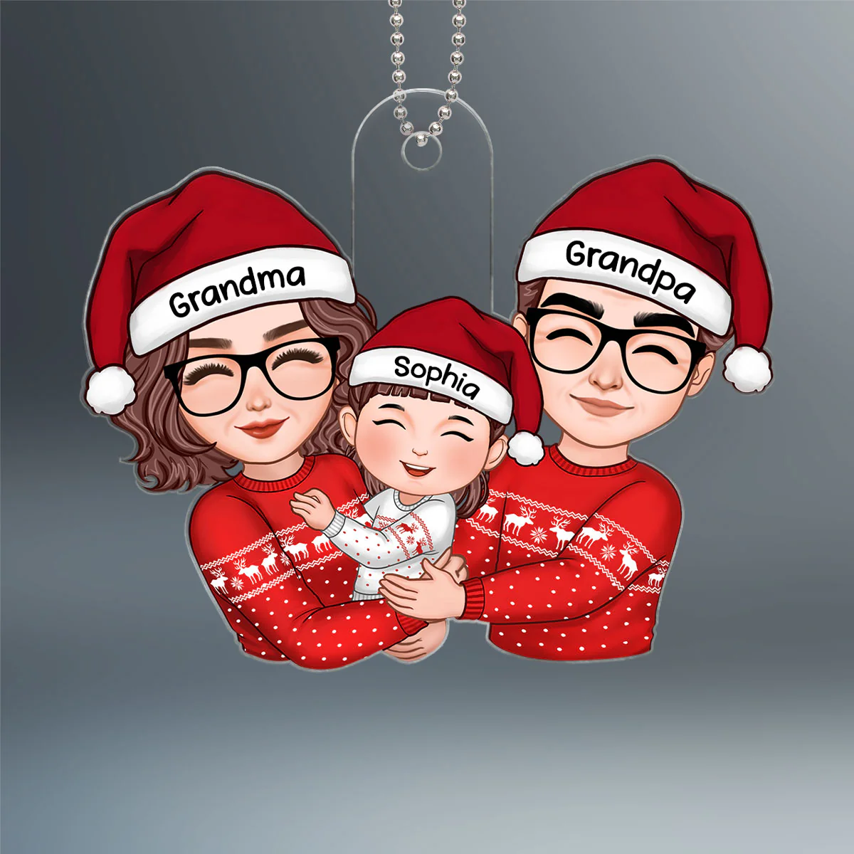Cute Grandma Grandpa Hugging Kid Christmas Gift For Granddaughter Grandson Personalized Acrylic Ornament - Image 2
