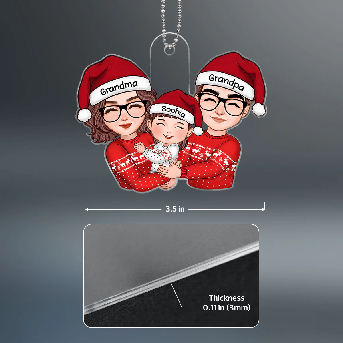 Cute Grandma Grandpa Hugging Kid Christmas Gift For Granddaughter Grandson Personalized Acrylic Ornament - Image 4