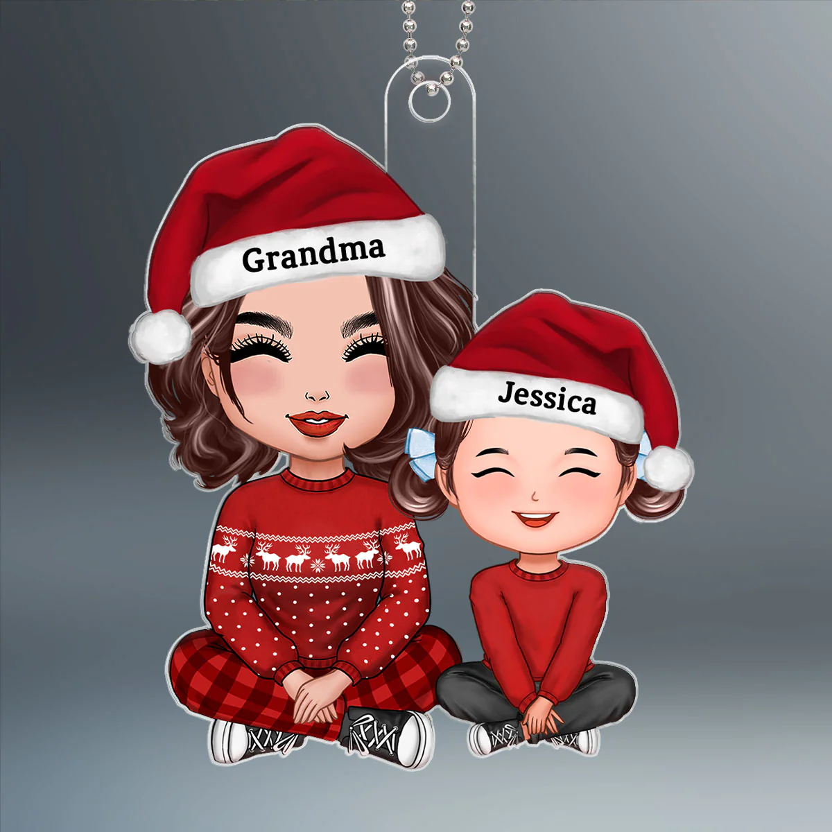 Cute Grandma Grandson Granddaughter Happy Face Crossed Legs Personalized Acrylic Ornament - Image 2