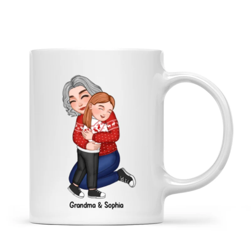 Cute Grandma Hugging GrandKid Christmas Gift For Granddaughter Grandson Personalized Mug - Image 3