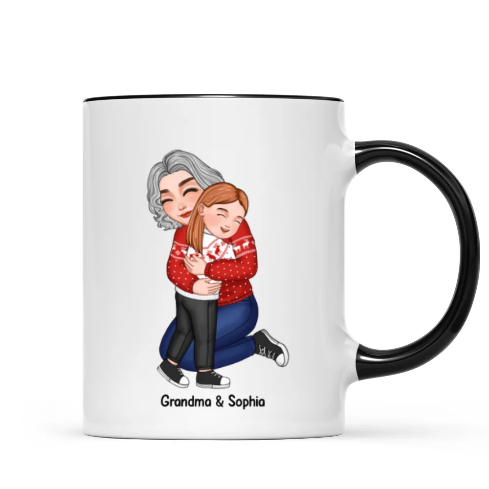 Cute Grandma Hugging GrandKid Christmas Gift For Granddaughter Grandson Personalized Mug - Image 4