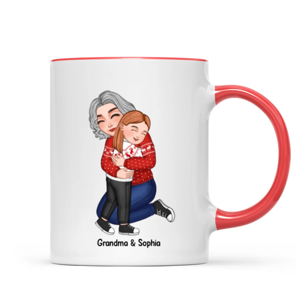Cute Grandma Hugging GrandKid Christmas Gift For Granddaughter Grandson Personalized Mug - Image 6