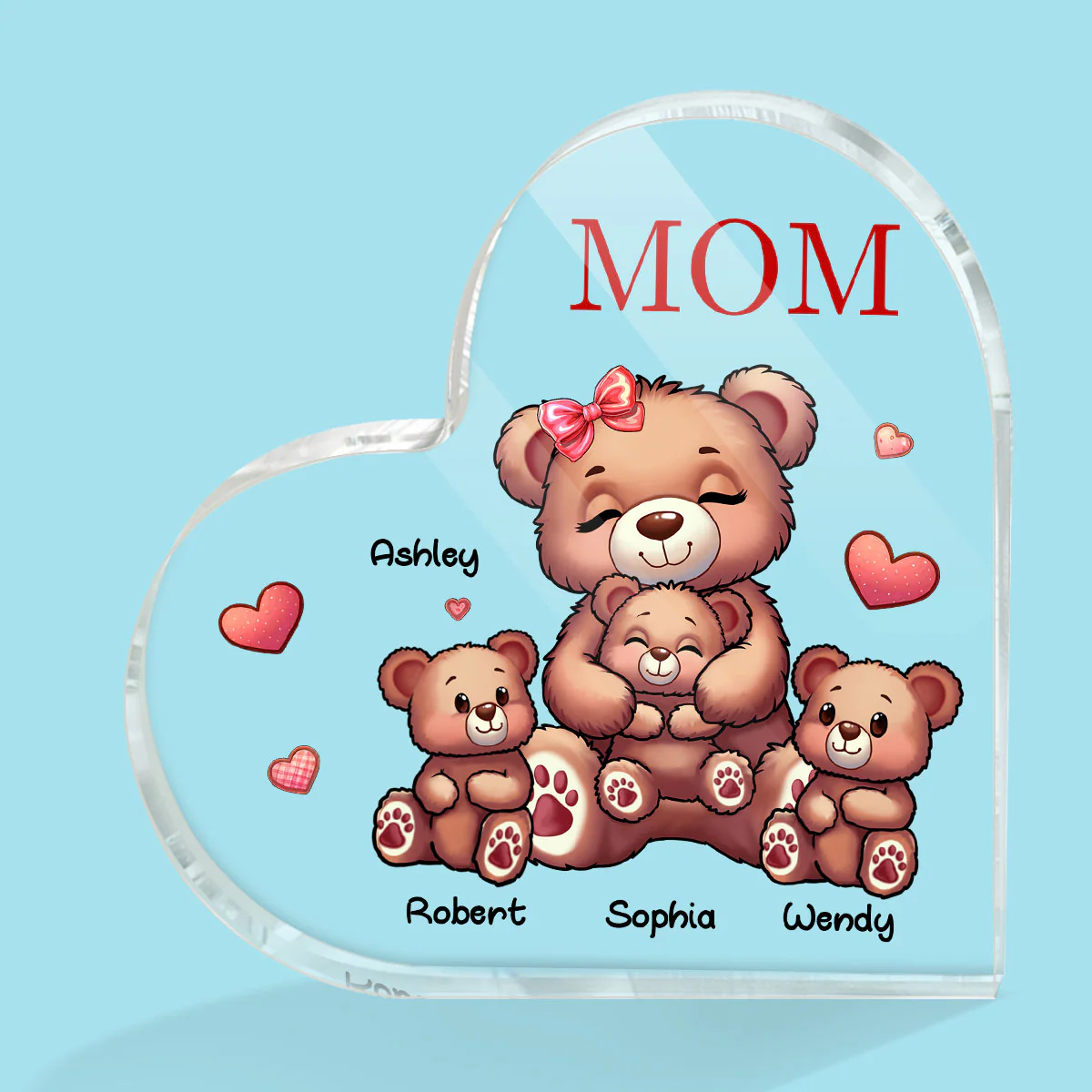 Cute Grandma Mom Bears Personalized Acrylic Heart Plaque - Image 2