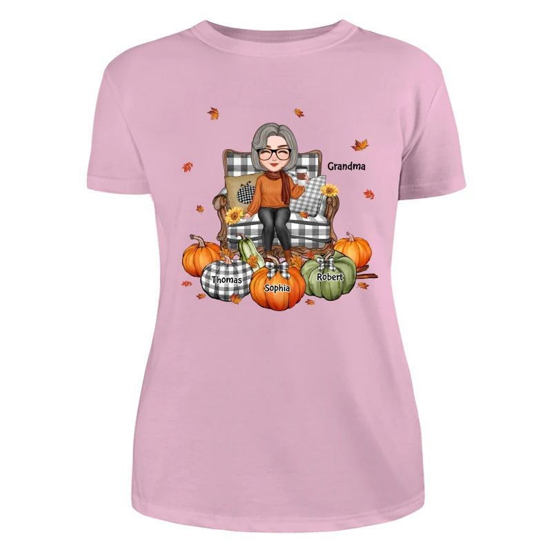 Cute Grandma Mom Sitting On Chair Fall Season Personalized Shirt - Image 11