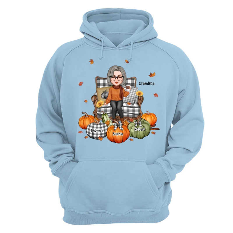 Cute Grandma Mom Sitting On Chair Fall Season Personalized Shirt - Image 16