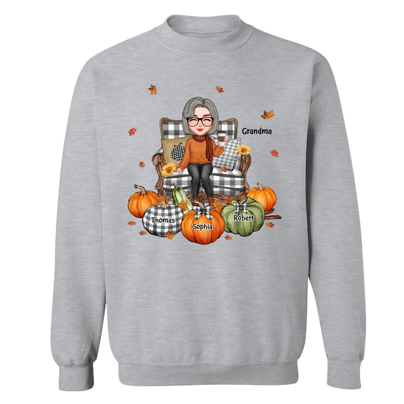 Cute Grandma Mom Sitting On Chair Fall Season Personalized Shirt - Image 18