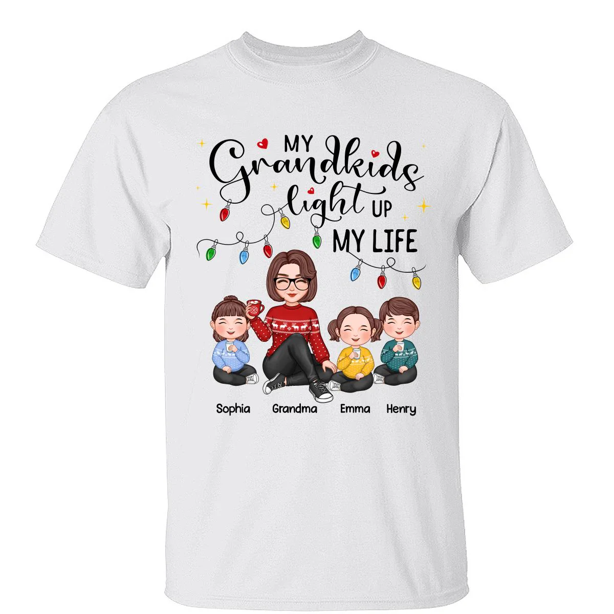Cute Grandma My Grandkids Light Up My Life Christmas Personalized Shirt