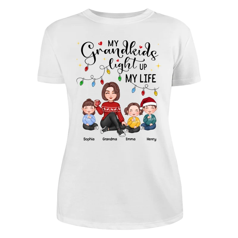 Cute Grandma My Grandkids Light Up My Life Christmas Personalized Shirt - Image 16