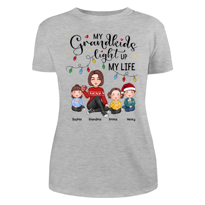 Cute Grandma My Grandkids Light Up My Life Christmas Personalized Shirt - Image 17