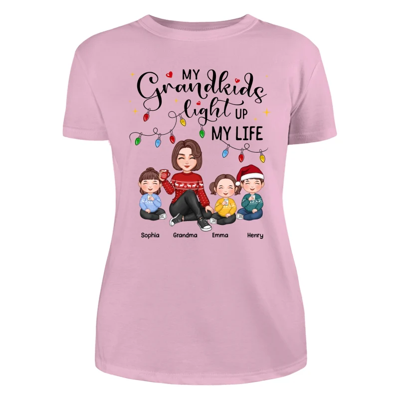 Cute Grandma My Grandkids Light Up My Life Christmas Personalized Shirt - Image 18