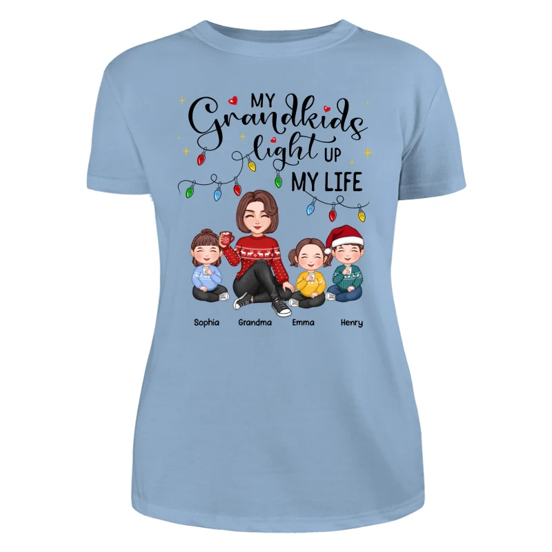 Cute Grandma My Grandkids Light Up My Life Christmas Personalized Shirt - Image 19