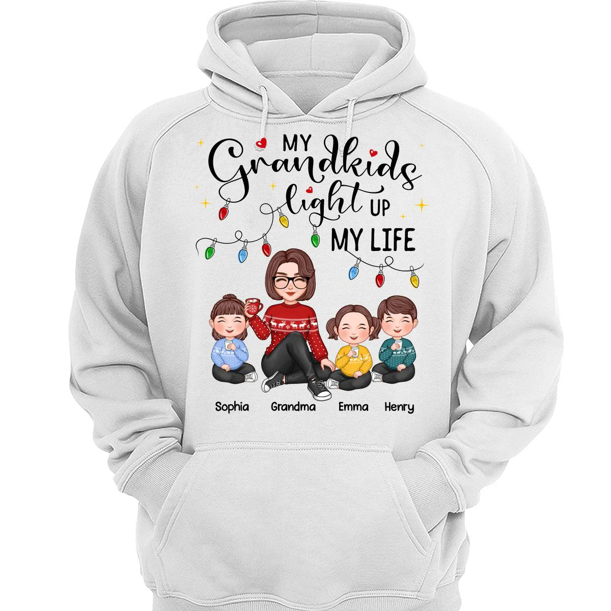 Cute Grandma My Grandkids Light Up My Life Christmas Personalized Shirt - Image 3