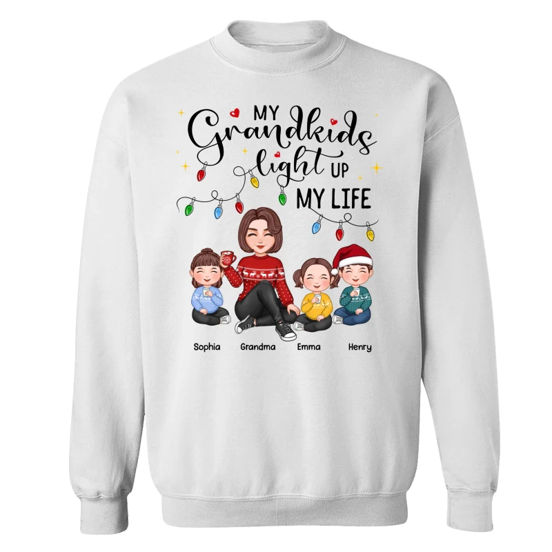 Cute Grandma My Grandkids Light Up My Life Christmas Personalized Shirt - Image 5
