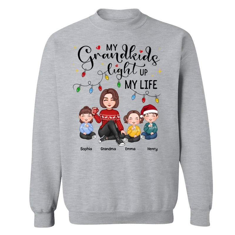 Cute Grandma My Grandkids Light Up My Life Christmas Personalized Shirt - Image 6