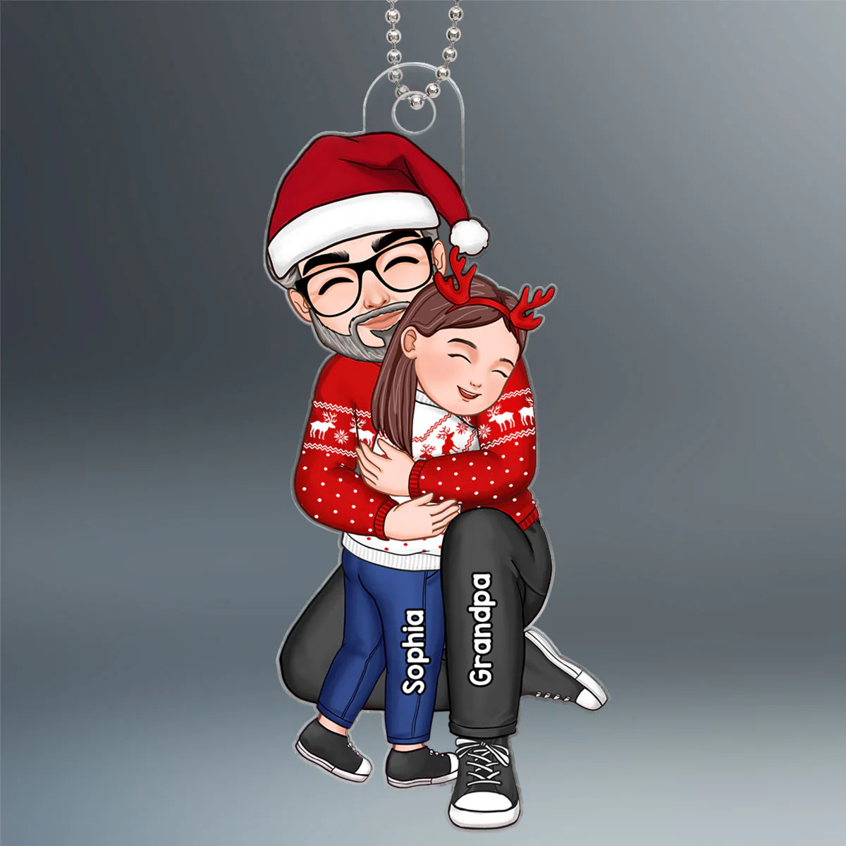 Cute Grandpa Hugging GrandKid Christmas Gift For Granddaughter Grandson Personalized Acrylic Ornament - Image 2