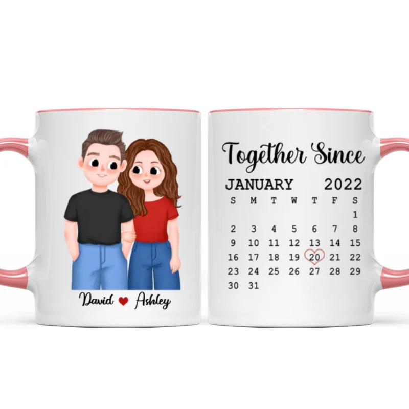 Cute Illustration Couple Calendar Anniversary Date Gift For Him For Her Personalized Mug - Image 10