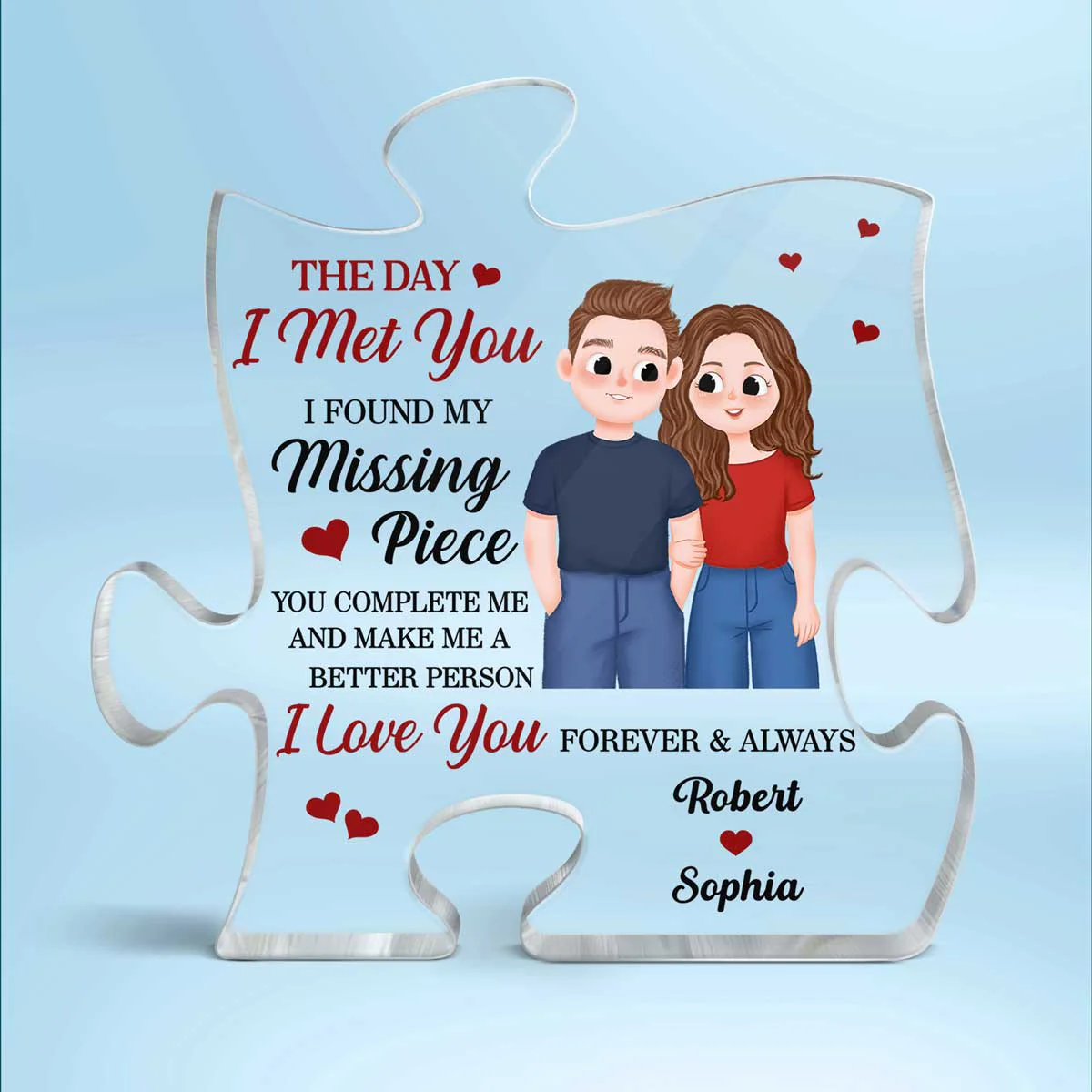 Cute Illustration Couple Found My Missing Piece Gift For Him For Her Personalized Puzzle Acrylic Plaque - Image 2