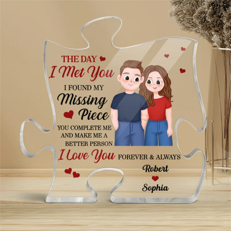 Cute Illustration Couple Found My Missing Piece Gift For Him For Her Personalized Puzzle Acrylic Plaque - Image 4