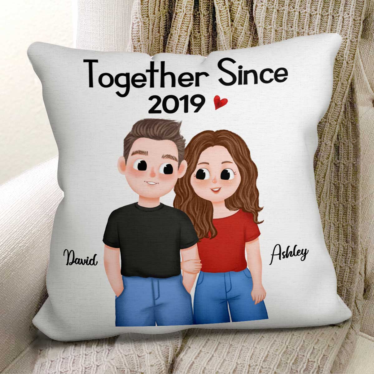 Cute Illustration Couple Together Since Gift For Him For Her Personalized Pillow - Image 2