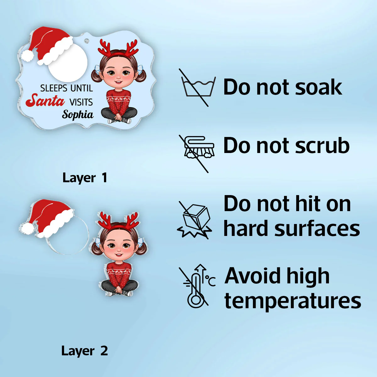 Cute Kid Countdown Sleeps Until Santa Visits Christmas Personalized 2-Layer Acrylic Ornament - Image 10