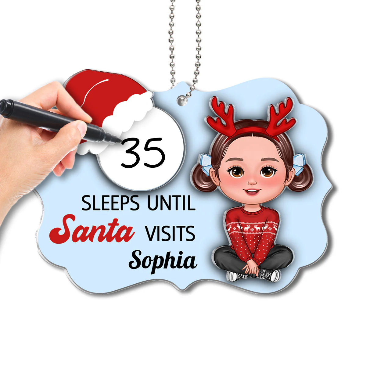 Cute Kid Countdown Sleeps Until Santa Visits Christmas Personalized 2-Layer Acrylic Ornament - Image 2