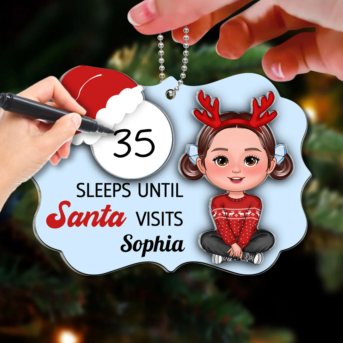 Cute Kid Countdown Sleeps Until Santa Visits Christmas Personalized 2-Layer Acrylic Ornament - Image 3