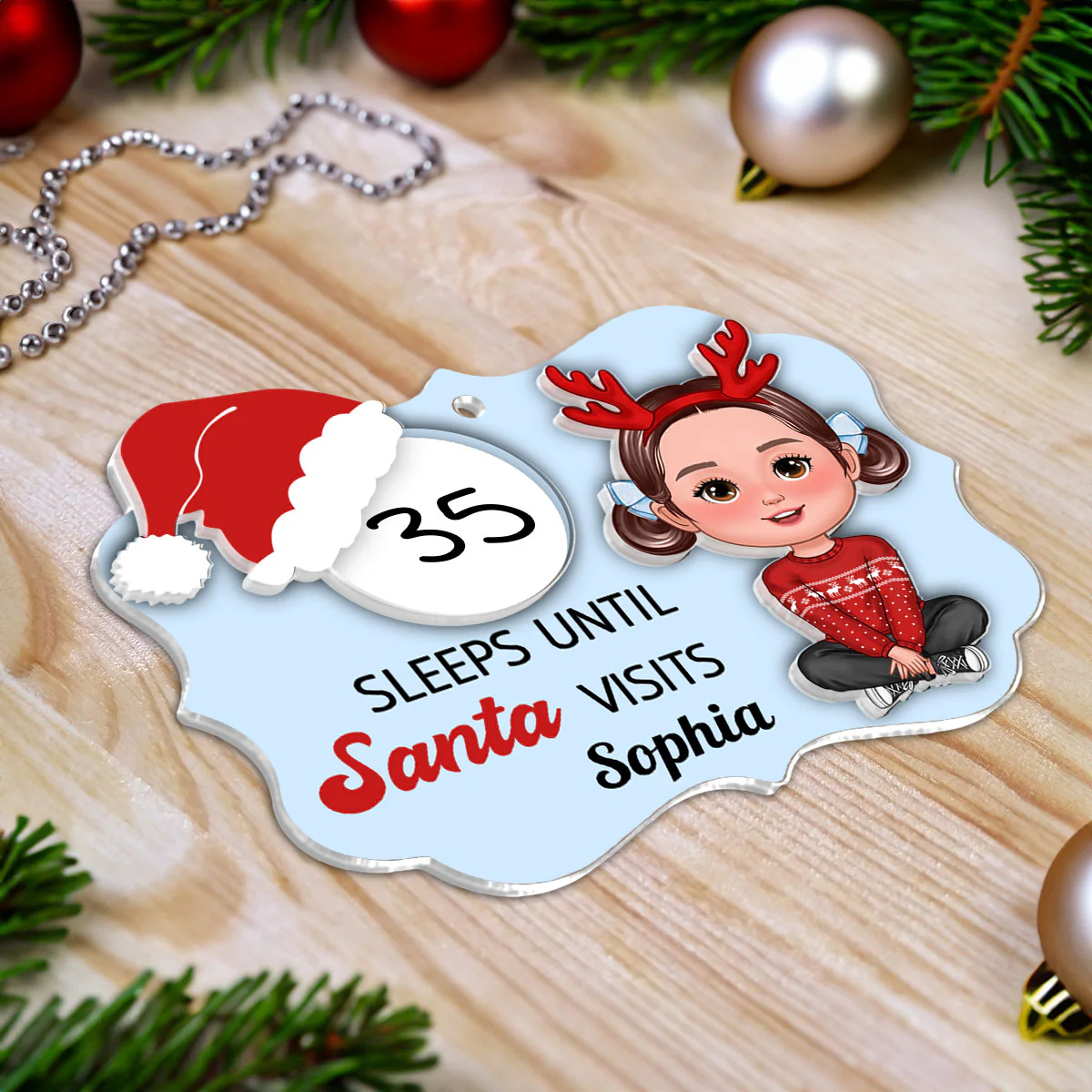 Cute Kid Countdown Sleeps Until Santa Visits Christmas Personalized 2-Layer Acrylic Ornament - Image 4