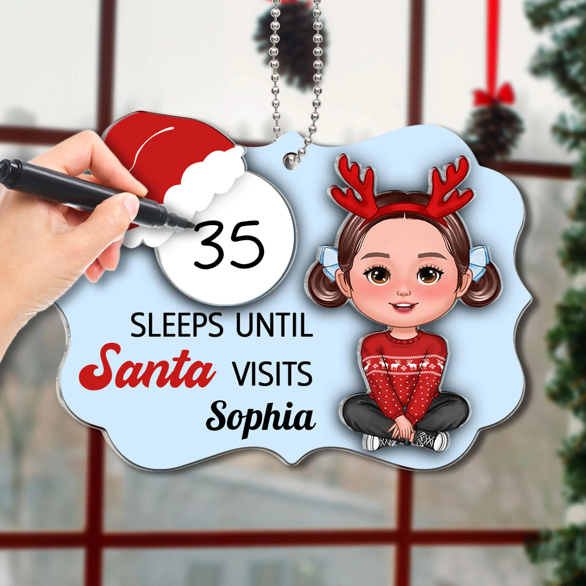 Cute Kid Countdown Sleeps Until Santa Visits Christmas Personalized 2-Layer Acrylic Ornament - Image 5