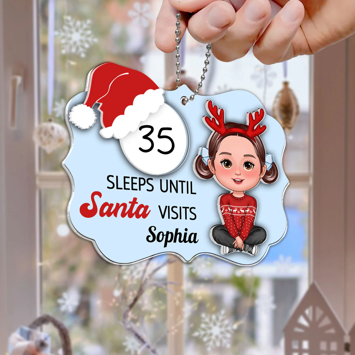 Cute Kid Countdown Sleeps Until Santa Visits Christmas Personalized 2-Layer Acrylic Ornament - Image 6