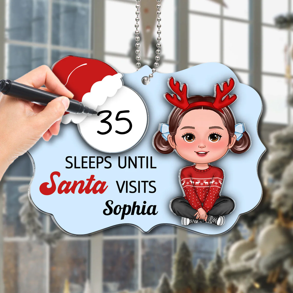 Cute Kid Countdown Sleeps Until Santa Visits Christmas Personalized 2-Layer Acrylic Ornament - Image 7