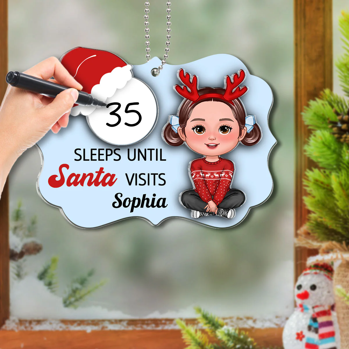 Cute Kid Countdown Sleeps Until Santa Visits Christmas Personalized 2-Layer Acrylic Ornament - Image 8