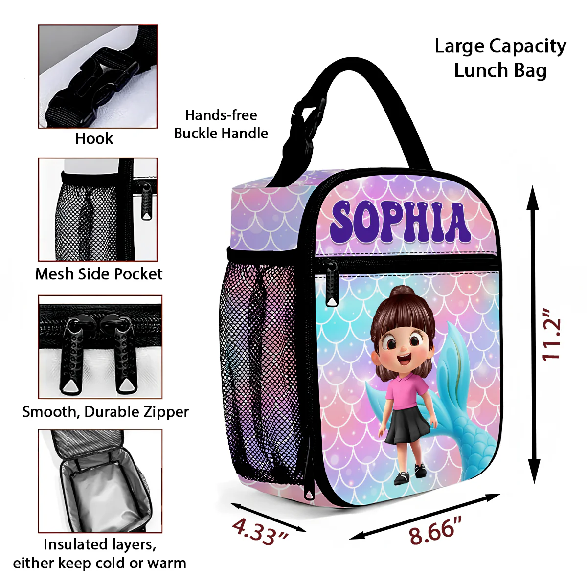 Cute Kid Dinosaurs Cars Astronaut Unicorn Mermaid Personalized Insulated Kid Lunch Bag, Back To School gift - Image 9
