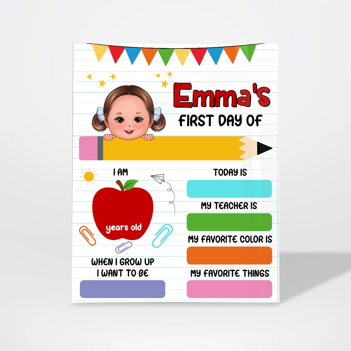Cute Kid First Day Of School Personalized Board Sign, Editable, Reusable Back To School Sign - Image 2