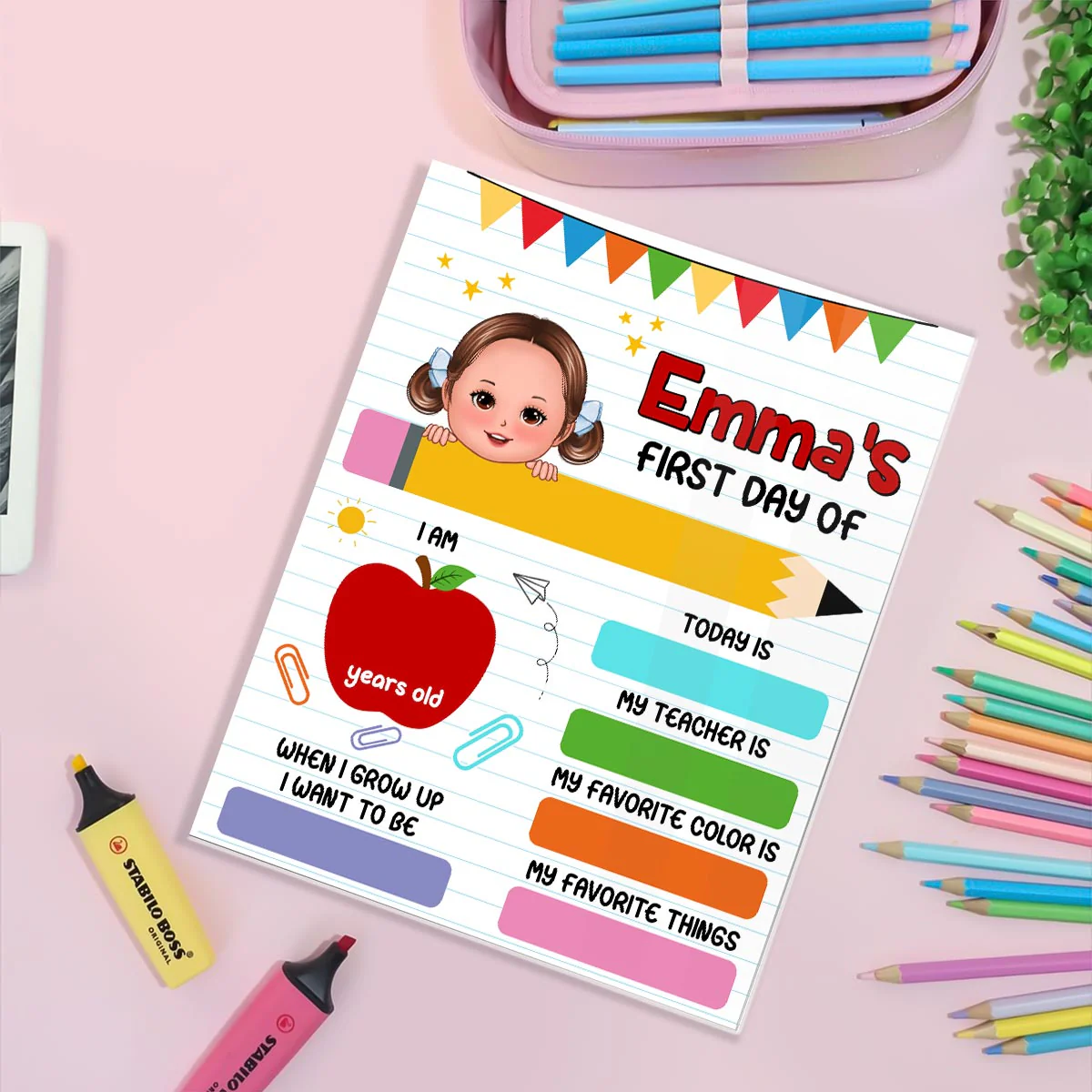 Cute Kid First Day Of School Personalized Board Sign, Editable, Reusable Back To School Sign - Image 6